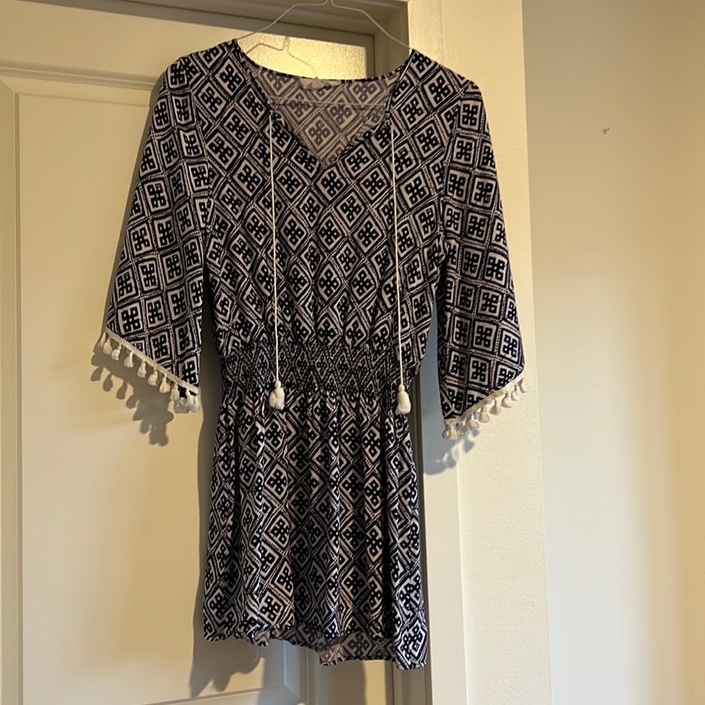 Jack by BB Dakota Long sleeve dress with white tassels.